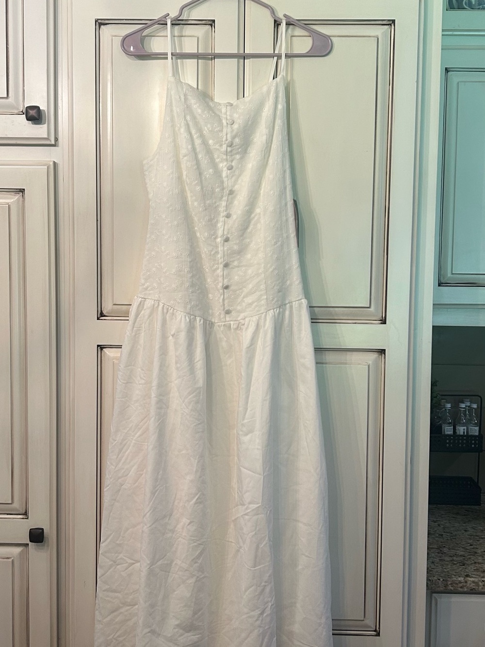 Women’s White Spaghetti Strap Button-Front Dress - M - NWT